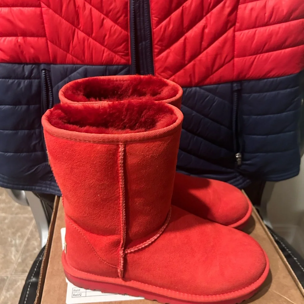 UGG Red Classic Short Suede Shearling Boots - Picture 3 of 6
